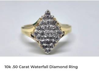 10k .50 carat waterfall diamond ring