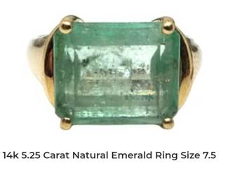 14k 5.25 carat natural emerald ring