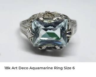 18k white gold art deco aquamarine ring