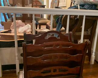 #18	Mahogany Magazine Rack w/handle w/2 cubbies 	 $75.00 			
