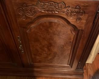 #22	2 piece China Cabinet w/cravings on door w/2 glass Beveled Doors & 2 wood Doors - 50x15x82 - Lighted	 $175.00 			
