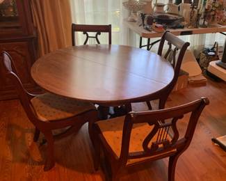 #23	Round Pedistel Table on wheels  w/4 harp Chairs - 42x28	 $175.00 			
#134	2 Harp Back Chairs (1 with arms and 1 without arms) (as is)	 $40.00 			
