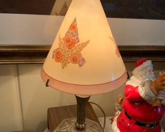 #38	Brass Base w/Glass Cone Shape Hand-painted Shade - 15.5" Tall	 $45.00 			
