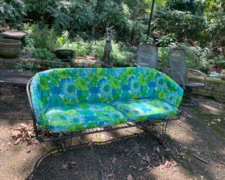 #45	Wrought Iron Sofa w/Vinyl 60's Cushions - 70" Long	 $120.00 			
