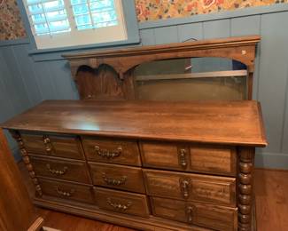 #68	9 Drawer Dresser w/Hutch w/cubbies  (drawers as is)  64x18x30  Mirror  57x42	 $75.00 			
