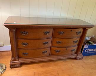 #97	6 Drawer Chest of Drawers w/glass protect - 66x20x35.5	 $150.00 			
