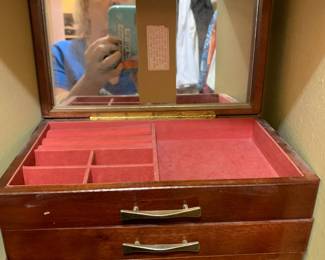 #107	Wood Jewelry Box w/2 drawers - 10x6x5	 $20.00 			
