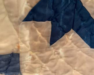 #109	Hand-quilted Blue & White Quilt - (as is stains and tear) - 66x80	 $50.00 			
