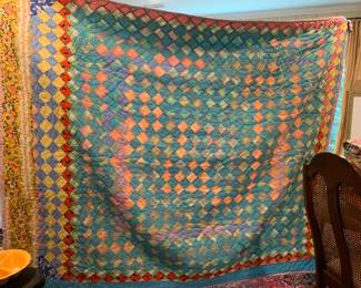#111	Teal/Peach Hand-quilted Quilt - 84x68	 $65.00 			
