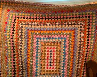 #112	Scrappy Around the World Quilt (stains on Back) - 74x72	 $75.00 			
