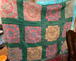 #114	Scrappy Star Green Border Quilt - (as is back) - Hand-quilted - 76x68	 $60.00 			
