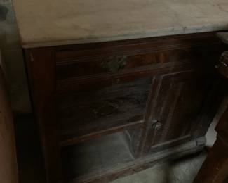 #129	Marble Top Cabinet w/3 drawer & 1 Door - Missing 1 Drawer (marble Cracked) - 30x17x28 - as is	 $20.00 			
