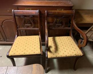 #134	2 Harp Back Chairs (1 with arms and 1 without arms) (as is)	 $40.00 			
