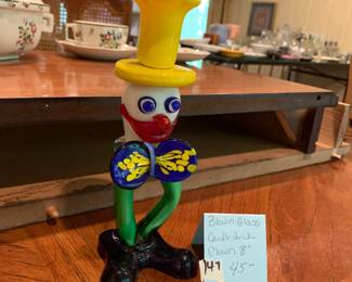 #149	Blown Glass Clown Candlestick 8"	 $45.00 			
