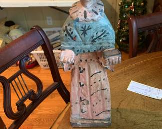 #222	Hand carved wooden folk art statue of Monk 16 inches tall	 $75.00 			
