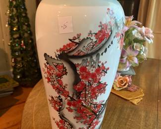 #236	16.5 tall chinish vase with cherry blossom on front  writing on back	 $25.00 			
