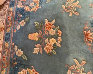 #255	chinese hand knotted rug in blue rose with trees and flowers 108x73	 $125.00 			
