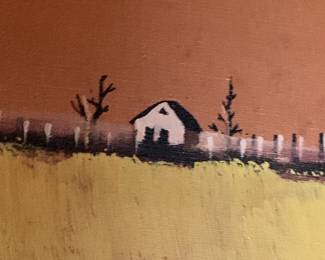 #260	Carlsun orginal painting of orange dirt and houses on the hill with white fence 37x31	 $100.00 			
