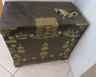 Drop-Front Chest, Wood & Brass Hardware Detailing