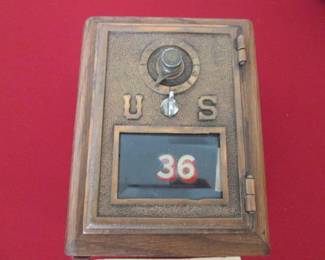 Vintage Coin Bank, Wood Case & Authentic Post Office Door