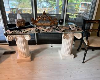        Glass top desk with two pedestals 