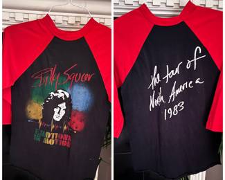 Front and back of a Billy Squier T-Shirt.    From the concert tour of North America 1983.    $ 175.  In great condition. Emotions In Motion with 3/4 red sleeves. 