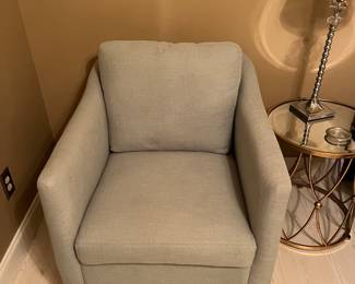 Glass top table ($40) and lots of lamps (Lenox and Quoizel) and single chairs  (Thomasville swivel chair shown)