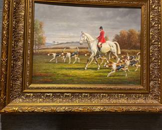 Vtg Fox hunt oil paintings group of 3