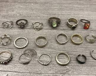 Unmarked 925 Sterling Silver Jewelry Ring Lot of 18 with Stones Band 43.37 grams $150 for all or 3 for $50