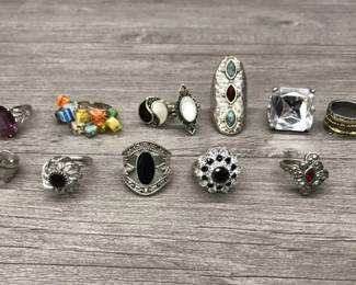 Silver Tone Costume Jewelry Mixed Ring Lot of 12 with Multi Color Stones and Bands $50 for all or 2 for $20