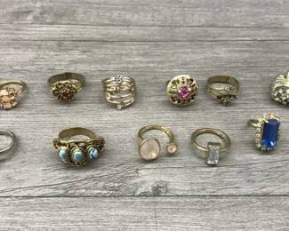 Gold Tone Costume Jewelry Ring Lot of 12 with Stone Adjustable Elegant Bands $50 for all or 2 for $20