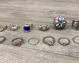 Silver Tone Costume Jewelry Mixed Ring Lot of 12 with Multi Color Stones and Bands $50 for all or 2 for $20