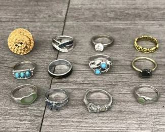 Silver & Gold  Tone Costume Jewelry Mixed Ring Lot of 12 with Multi Color Stones and Bands $50 for all or 2 for $20