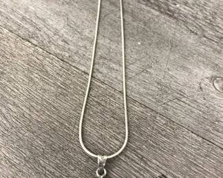 925 Sterling Silver Multicolor Glass Cabochon Necklace Pendant 16" Chain 10.16 Grams $60