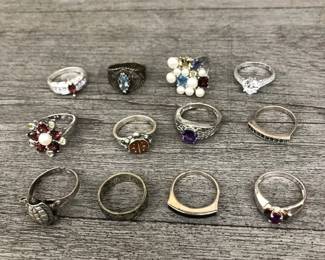 925 Sterling Silver Ring Lot of 12 with Multicolor Stone Turtle Floral Band 38.55 grams $200 for all or $40 each