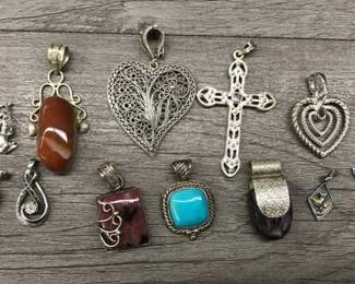 925 Sterling Silver Jewelry Pendant Charm Lot of 12 With DGS Heart Cross 72.97 Grams $150 for all or 2 for $50