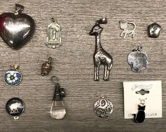 925 Sterling Silver Pendant Charm Lot of 12 With Jezlaine Heart Key Cat 49.92 Grams  $100 for all or 2 for  $40