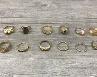 Gold Tone Costume Jewelry Mixed Ring Lot of 12 with Multi Color Stones and Bands $50 for all or 2 for $20