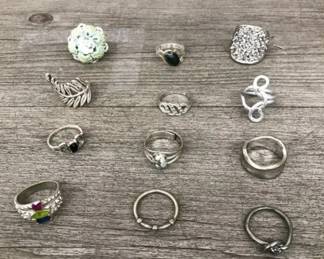 Silver Tone Costume Jewelry Mixed Ring Lot of 12 with Multi Color Stones and Bands $50 for all or 2 for $20