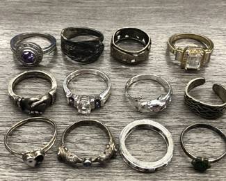 925 Sterling Silver Ring Lot of 12 With Stones Adjustable Elegant Bands 34.37 Grams $150 for all or 2 $70