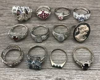 925 Sterling Silver Ring Lot of 12 With Multi Color Stone Dome Band 45.90 Grams $200 for all or $40 each