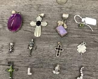 925 Sterling Silver Charm Pendant Lot of 12 With Multicolor Stone Cross 55.76 Grams all for $150 2 for $50
