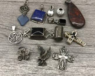 925 Sterling Silver Jewelry Charm Pendant Lot of 12 Stone Eagle Cross 53.00 Grams $150 for all or 2 for $50