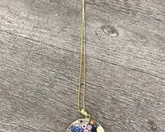 925 Sterling Silver Vermeil Millefiori Glass Pendant Chain 16" 8.76 Grams $50