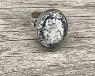 925 Sterling Silver Dedritic Agate Stone Ring  Size 7 6.48 Grams $50