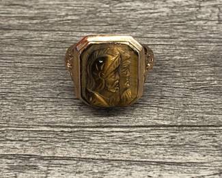 10 Karat Gold Vintage Tiger's Eye Soldier Cameo Ring Size 5 3.30 Grams $225