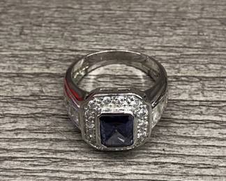 925 Sterling Silver Blue Tanzanite Gemstone Ring Size 6.5 5.66 Grams $75