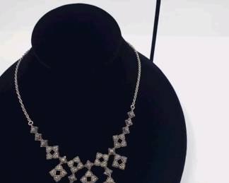 925 Sterling Silver Marcasite Gemstone  Neckalce and Earring Set $60