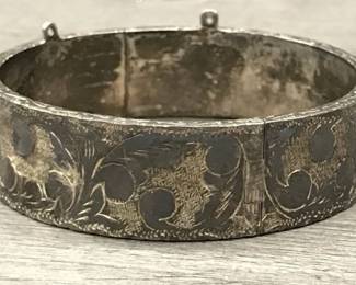 925 Siam Sterling Silver Floral Etched Bangle Bracelet 7.5 22.87 Grams $50