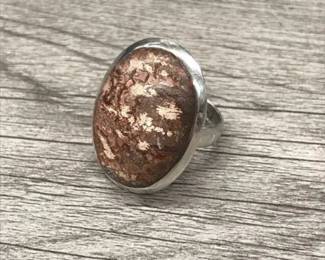 925 Sterling Silver Brown Oval Stone Adjustable Band Ring Size 7 US 9.70 Grams $35